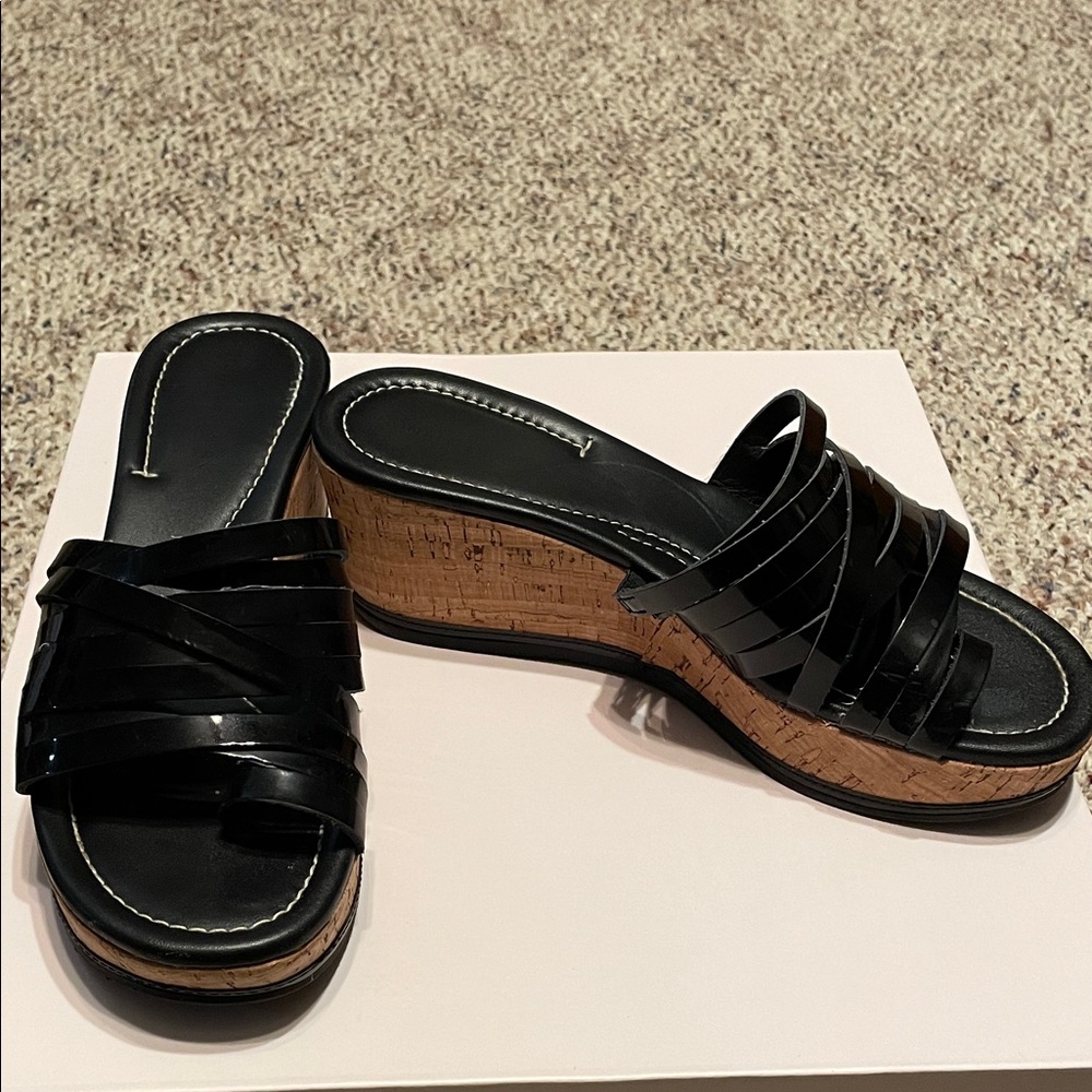 Donald J. Pliner Black Cork Wedge Sandals